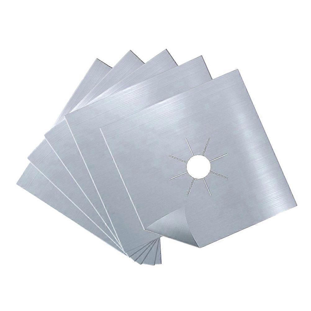 Gas Range Protector Covers 5Set Non-Stick Liners Silver 27x27x0.08cm For Homeowners Cooking In Kitchen