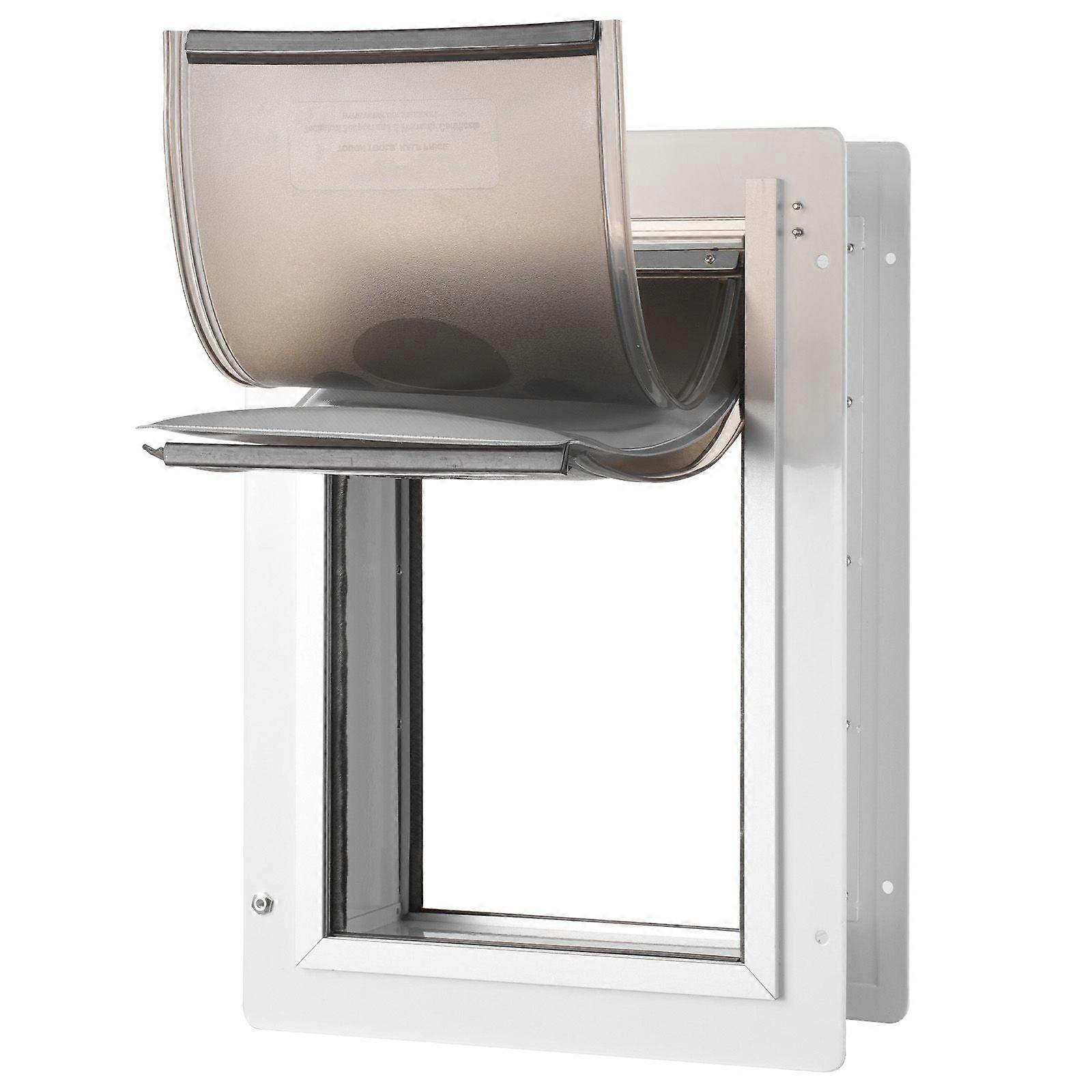 Husdjursdörr, 14,25" x 21,1" metallram med lås och 3-klaffsystem, väderbeständig hunddörr, husdjursdörr för kattvovve kattungar (vit-stor)