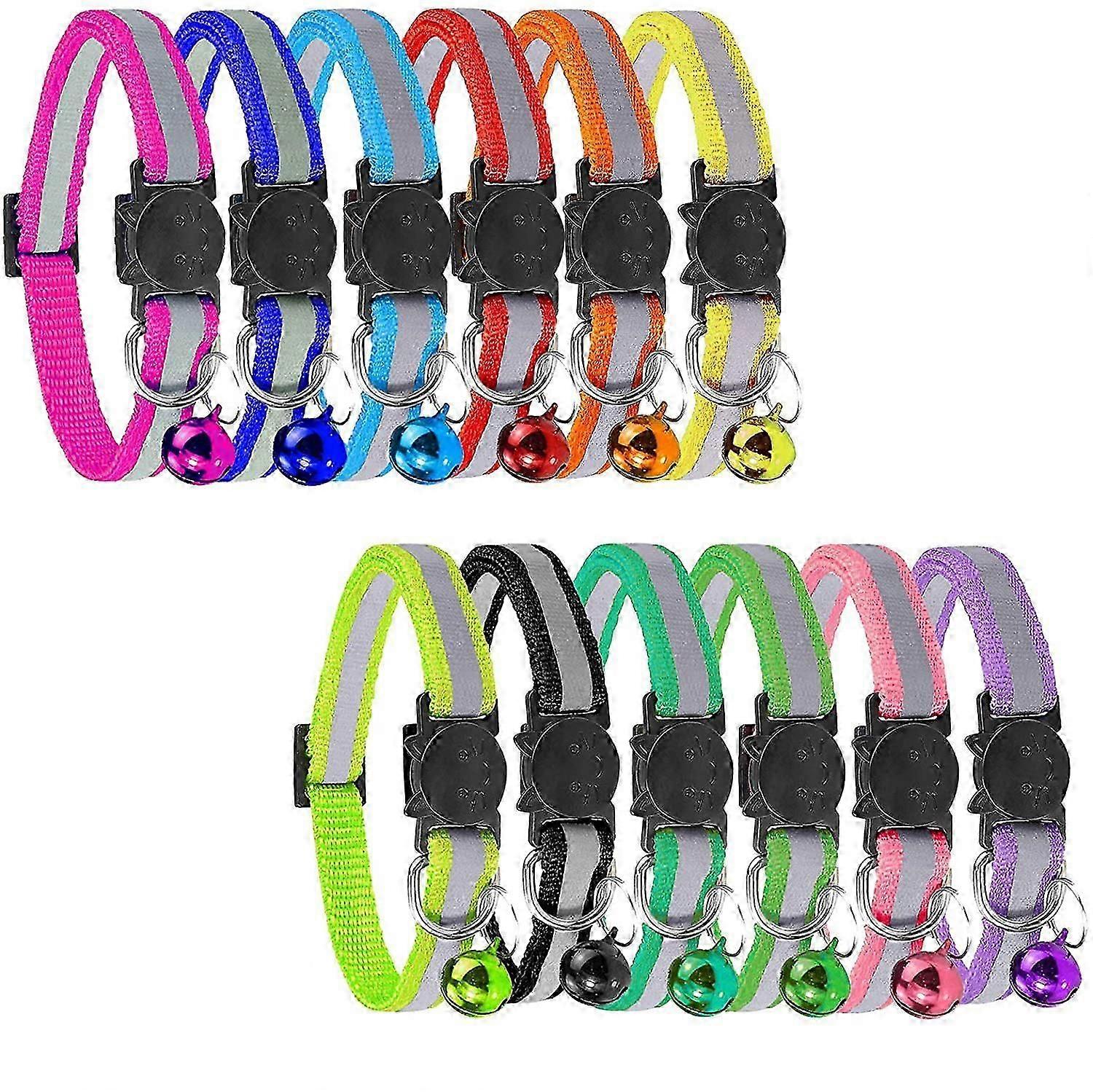 12-Piece Cat Collars Set with Bells, ID Tags and Reflective Strip
