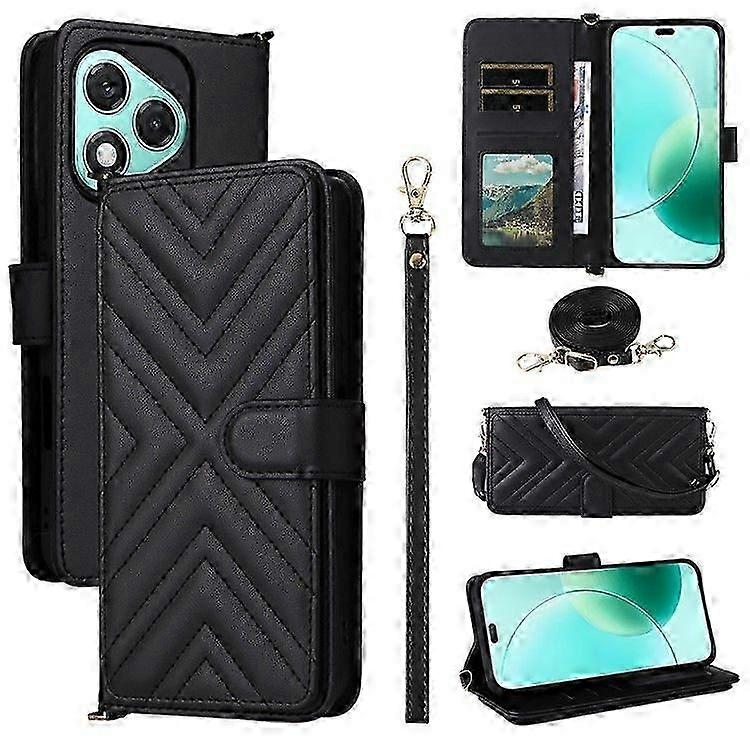 For Honor 400 Lite 5G Wallet Case with Shoulder/ Wrist Strap Leather Phone Cover Stand