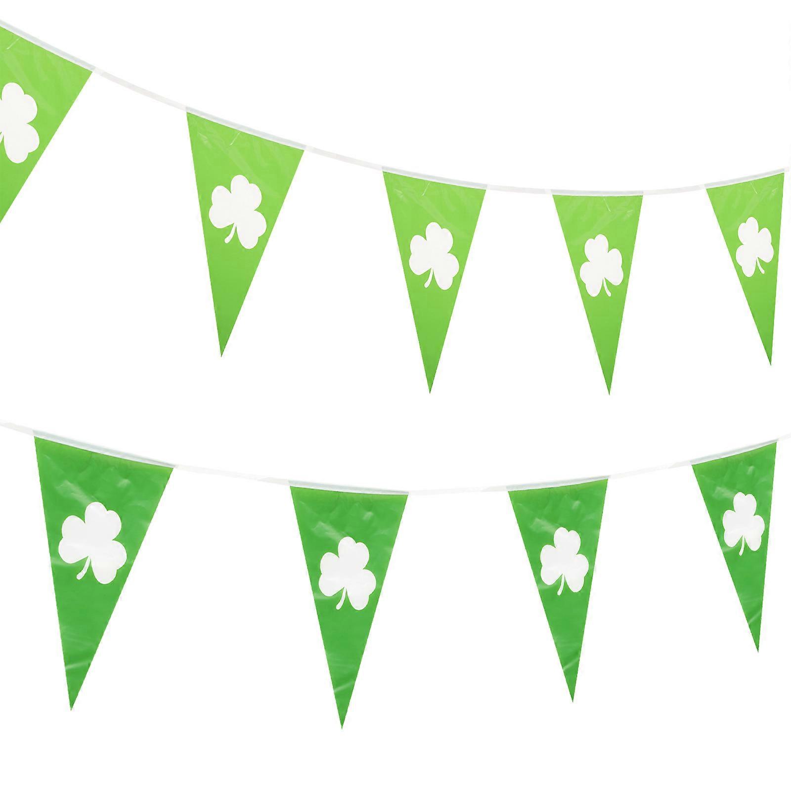 St. Patrick's Day Shamrock Bunting Banner Garland Party Decoration with Festival Patterns and Bead Accents for Doors, Walls, Garden