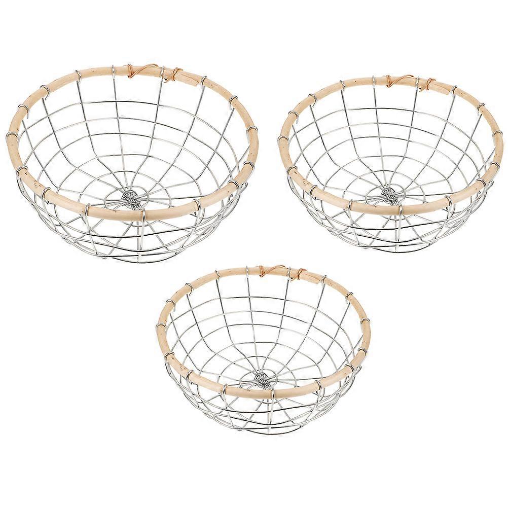 Silver Iron Wire Fruit Basket for Storage Use with Elegant Style and Large Capacity 3 Pieces