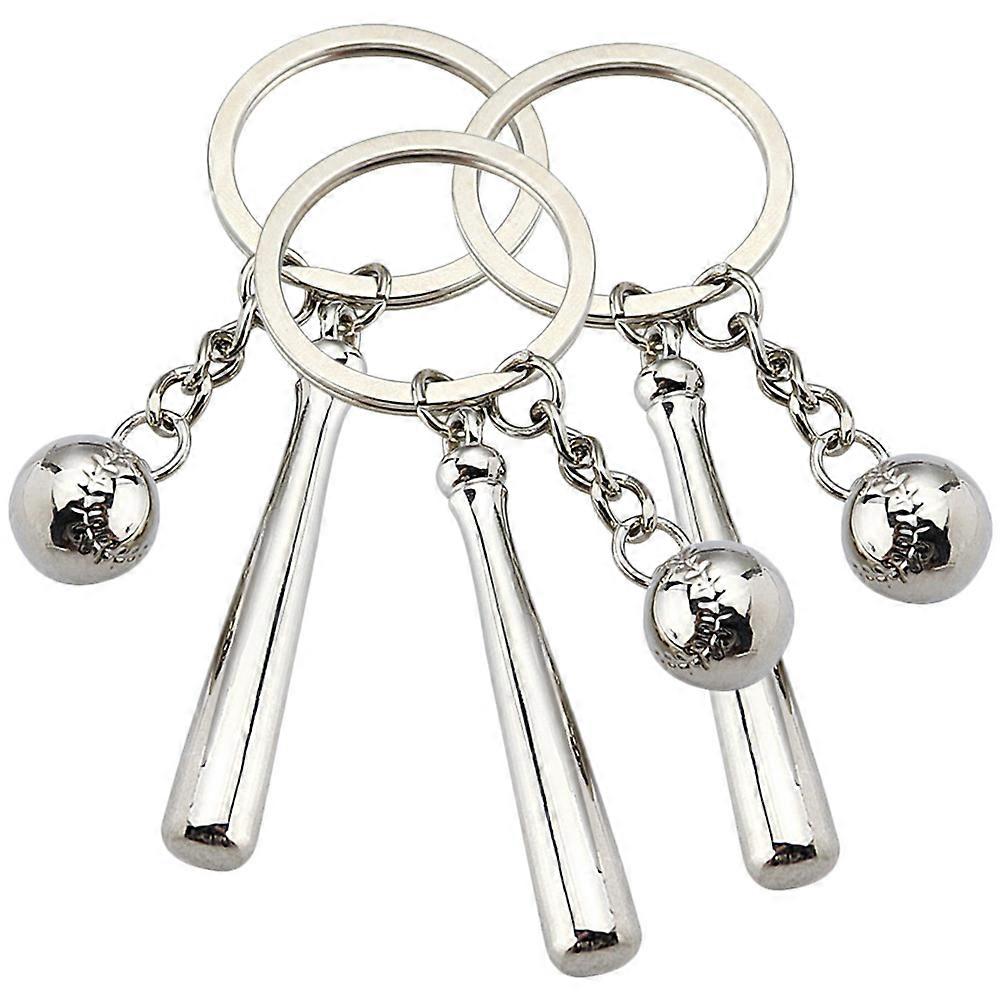 Baseball Keychain Zinc Alloy Silver for Keys Hanging 3 Pieces Portable Bag Pendant