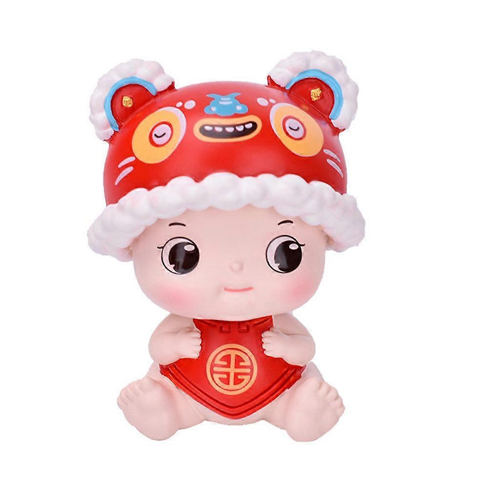 Cute Cartoon Shaking Head Doll Decoration Suitable For Desktop Ornament In Red Color Made Of Resin Material With 1Pcs Included