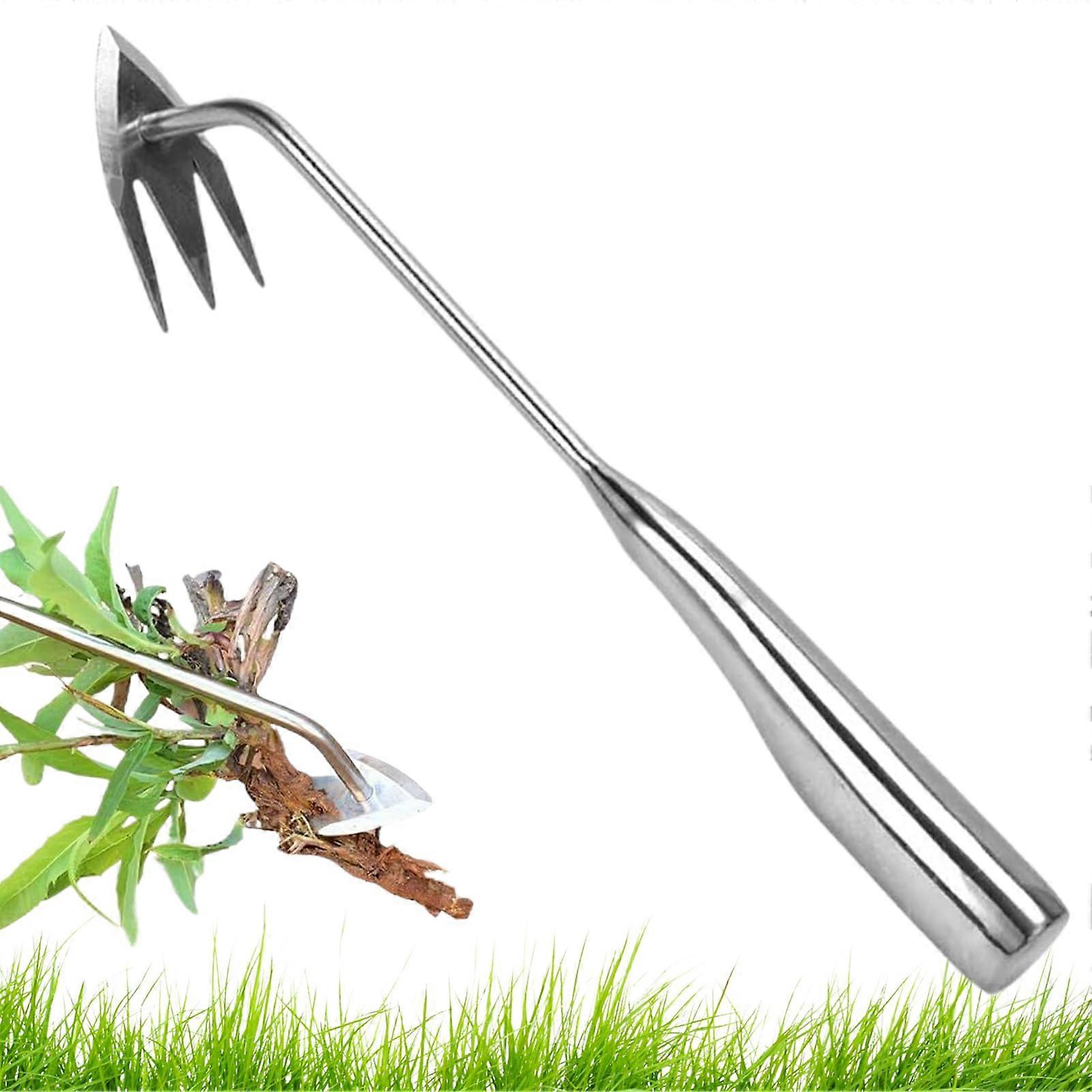 Weed puller with ergonomic handle and 3 prongs for heavyduty weeding