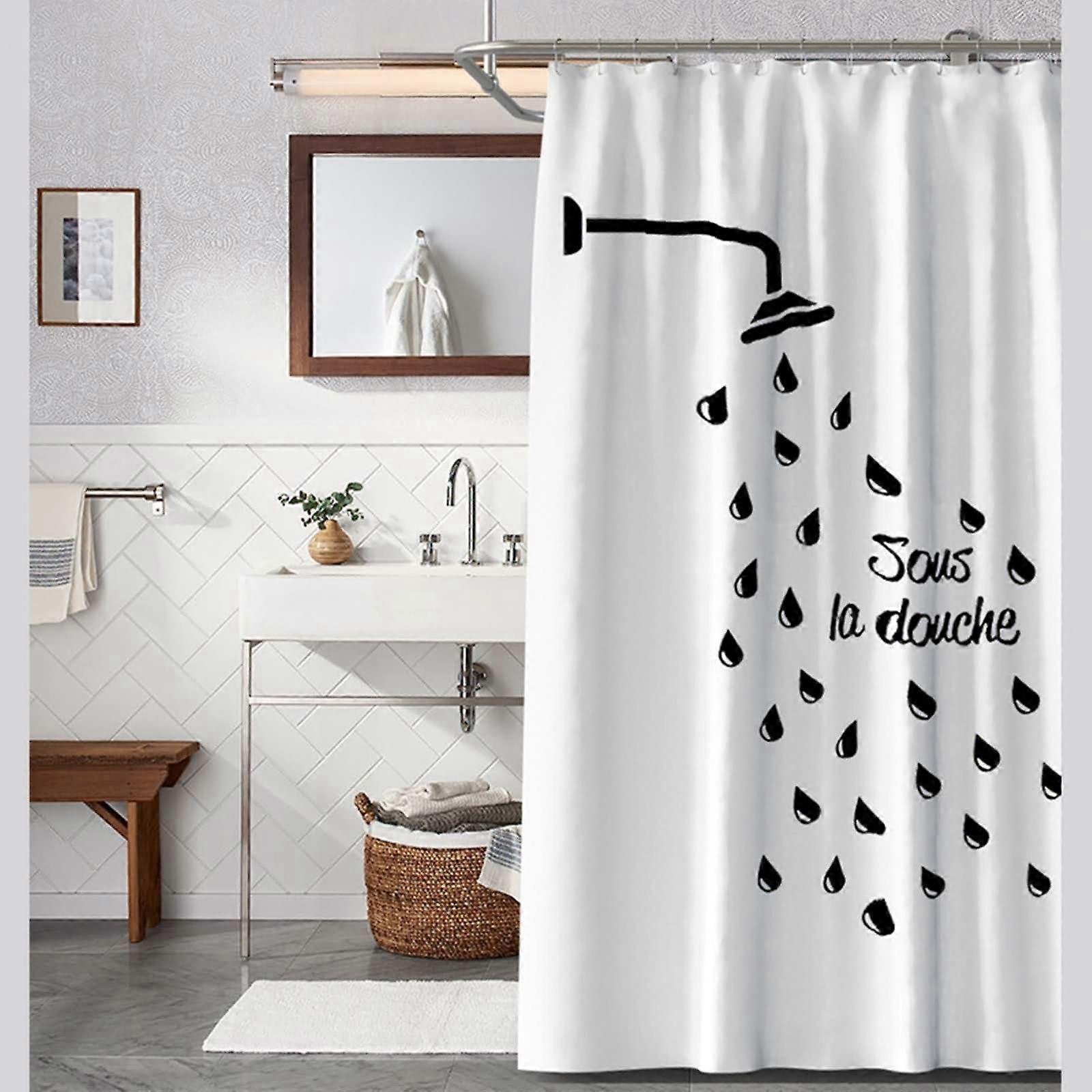 Shower Curtains with Eyelets, 200 W x 200 H cm, Black and White Water Drop Polyester Shower Curtain with Hooks and Rings