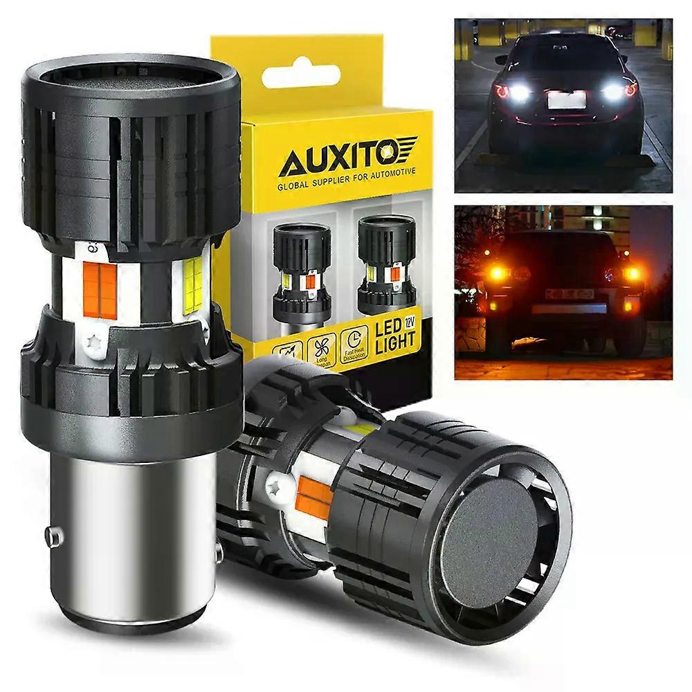 2Pcs  BAY15D P21/5W 1157 LED Bulb Canbus Error Free Dual Color Amber White DRL Parking Light Turn Signal Lamp With Fan 12V