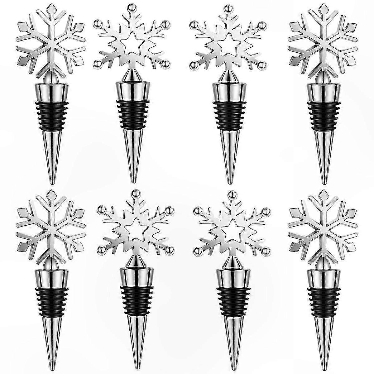 Set of 8 Snowflake Design Reusable Bottle Stoppers for Wine and Beverages Decorative Drink Accessories