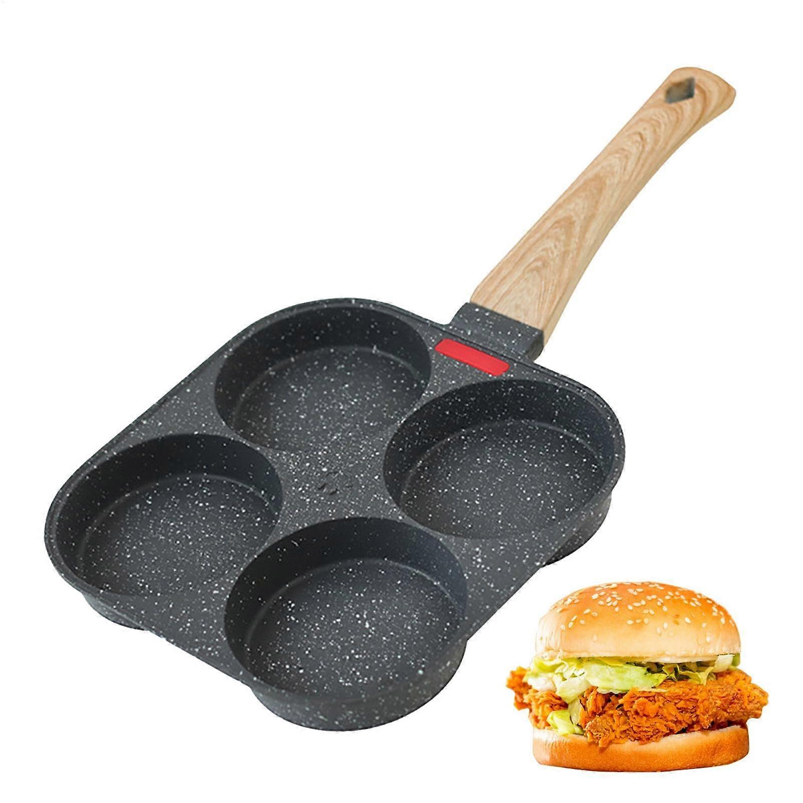 Nonstick Egg Pan for 4 Cups, Aluminum Omelet Frying Pan with Heat Resistant Handle, Compatible with Induction Cooktops