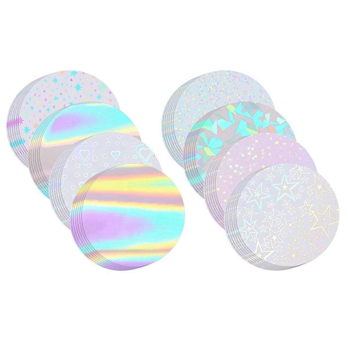 200Pcs Badge Film 70mm (2.76 in), 8 Styles of Holographic Glitter