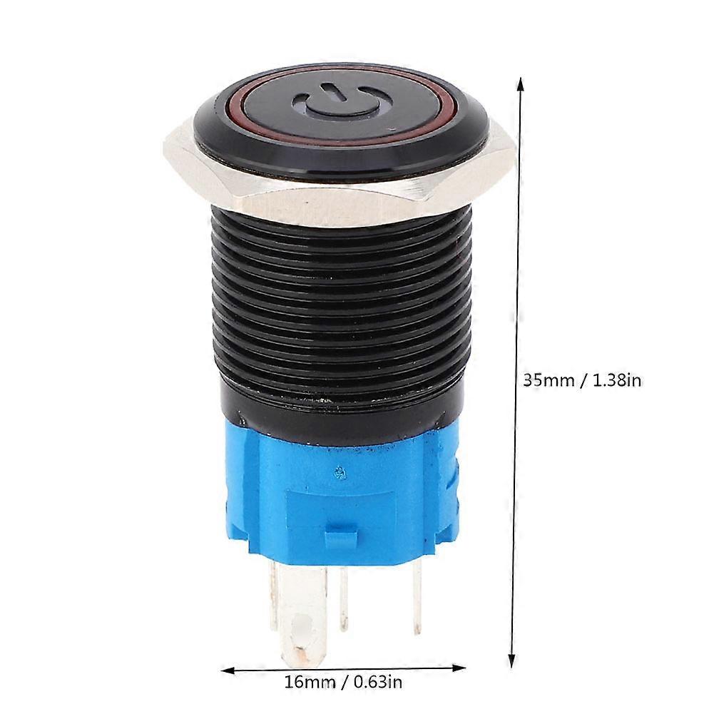 2PCS Black Self Locking Metal Switch IP65 Protection with LED Lamp and Symbol 16mm(Red 3-6VDC)