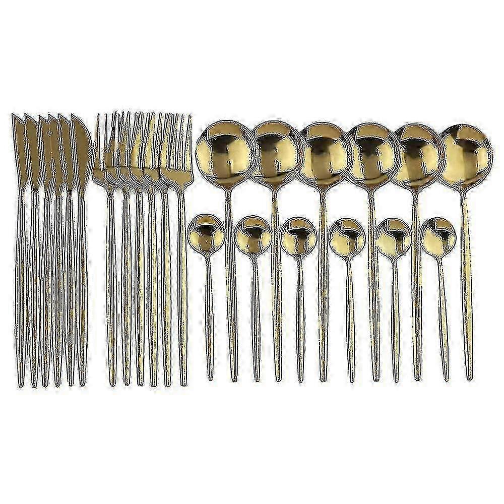 Set di coltelli da cucina moderni in oro da 24 pezzi con supporto - Posate in acciaio inossidabile per cucinare e cenare