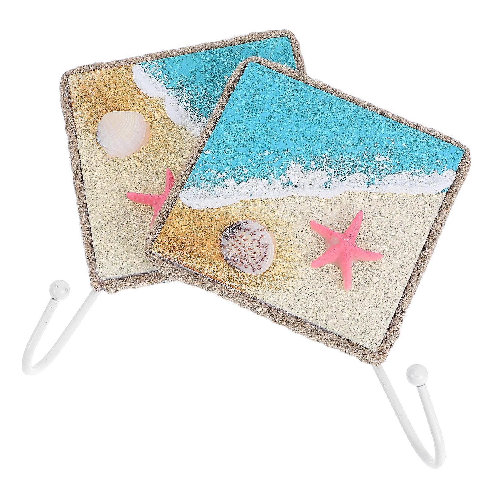 Mediterranean Wall Hook Set of 2 Iron Nautical Decor Multi Color Hand Painted Towel and Key Holder