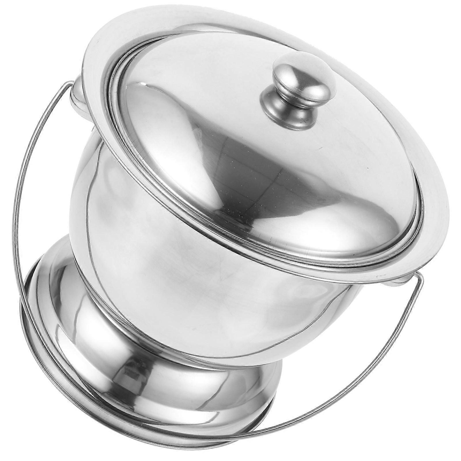Portable Night Urinal for Storage Use Made of Stainless Steel Silver Color with Lid 1 Set