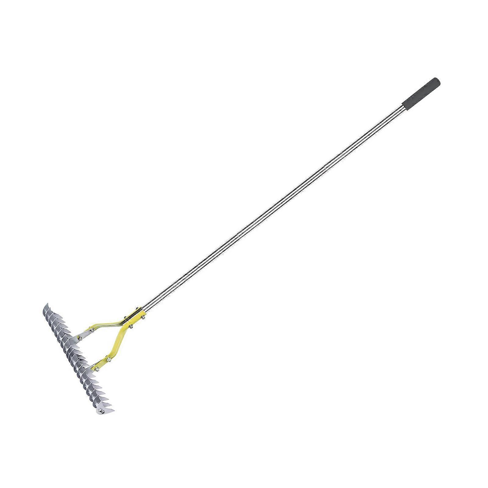 15in Stainless Steel Thatch Rake Ergonomic Dead Grass Leaf Tool