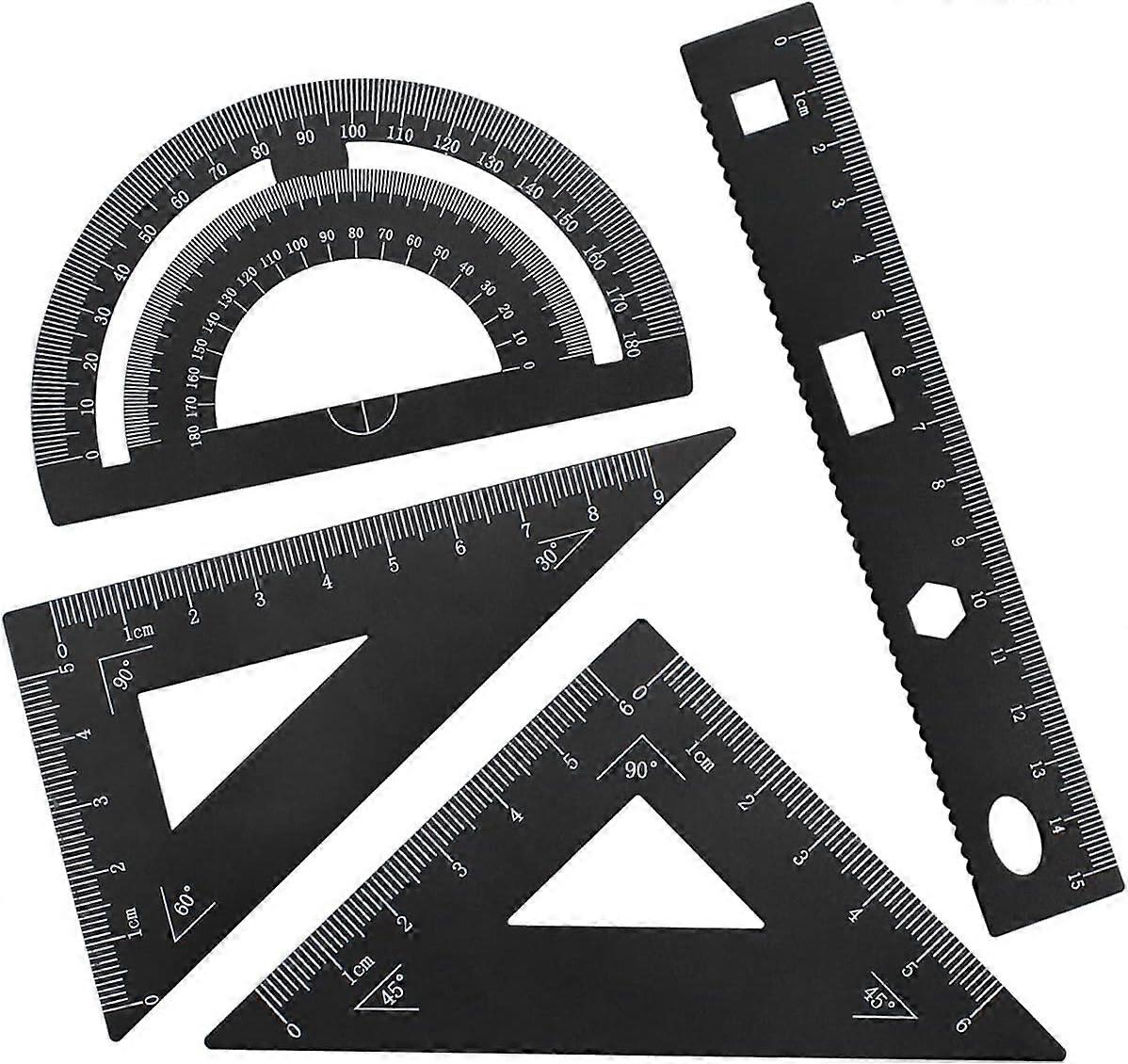 Lineal Set Square Protraktor Geometrie Lineal Kit mit 15cm Lineal Protractor und 60° und 45° Set Quadrate für Studentenbedarf, Aluminiumlegierung - (schwarz)