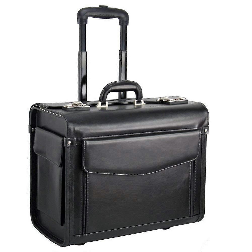 Genuine Leather Laptop Briefcase Cowhide Wheeled Pilot Case Five-Gusset Large Front Pocket For Paperwork
