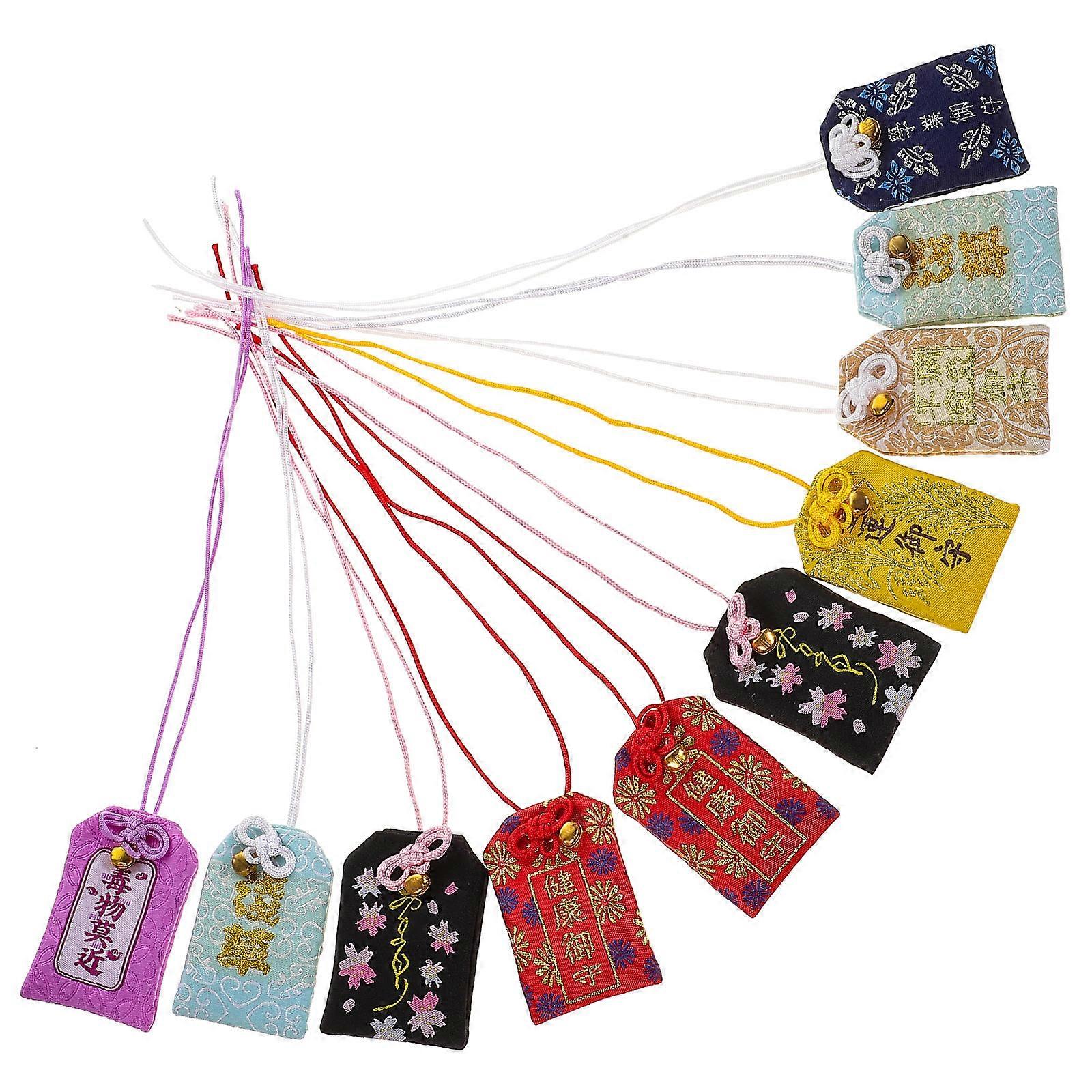 Omamori Clip Pendant Small Blessing Bags Hanging Rectangular Traditional Japanese Design Assorted Color 6.50X5.00X1.00CM 10Pack