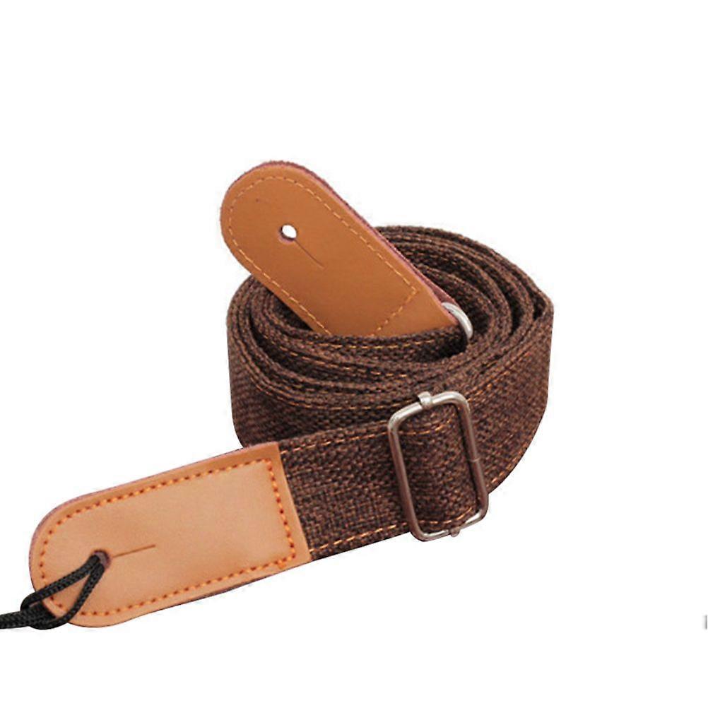 Tracolla in cotone lino e vera pelle in stile country per tracolla per ukulele (caffè)