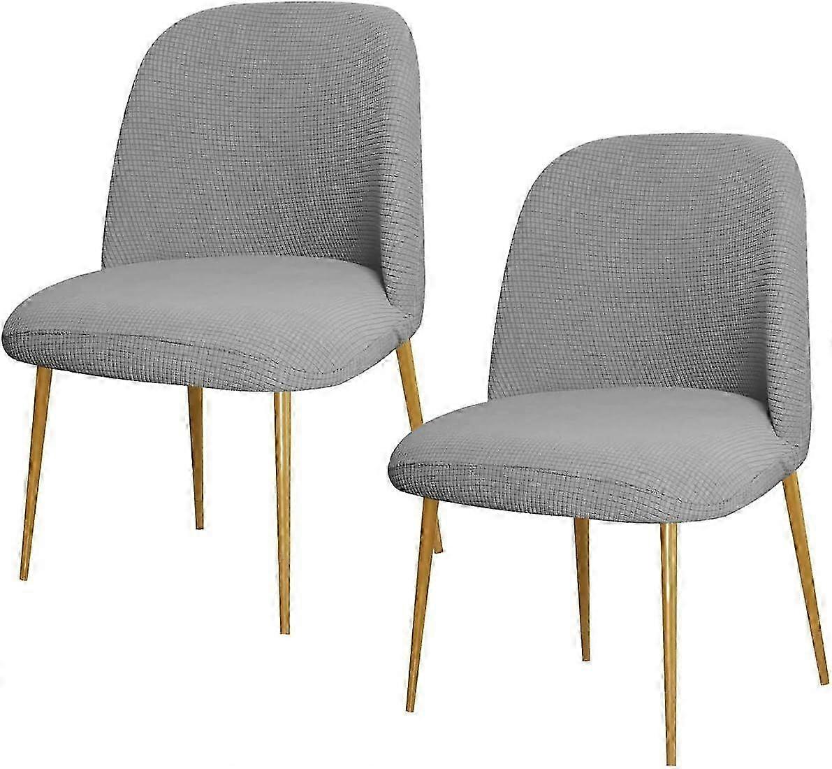 2 Pcs Dining Chair Covers Soft Stretch Slipcover Polyester Armless Curved Back