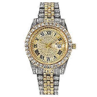 Hip Hop Diamond Watch Män Luxury Brand Mens Gold Watch Analog Quartz Klockor (guld)