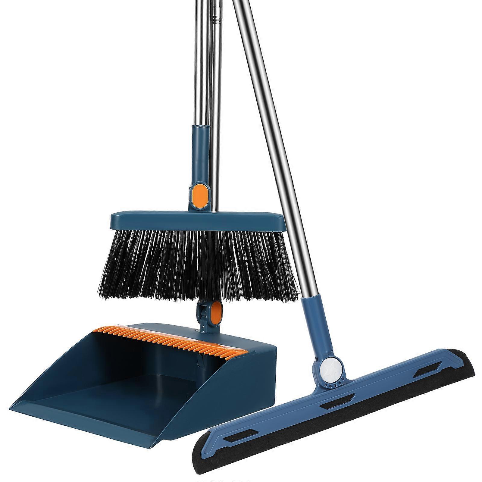 Blue Broom and Dustpan Set 1Set for Cleaning Use Foldable Plastic Kit