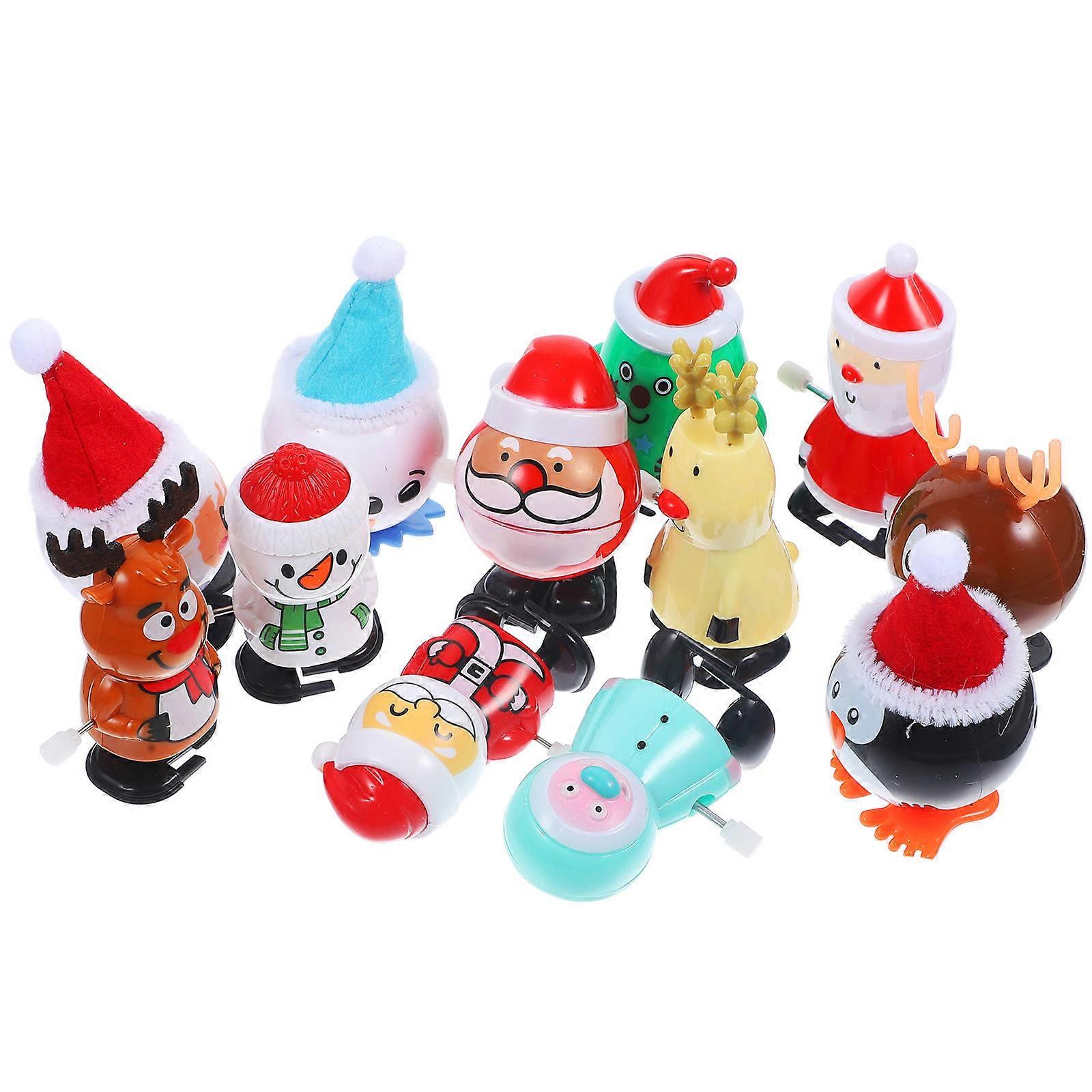 Christmas Clockwork Toy Santa Claus Wind Up Toy for Kids 12Pcs Bag Red
