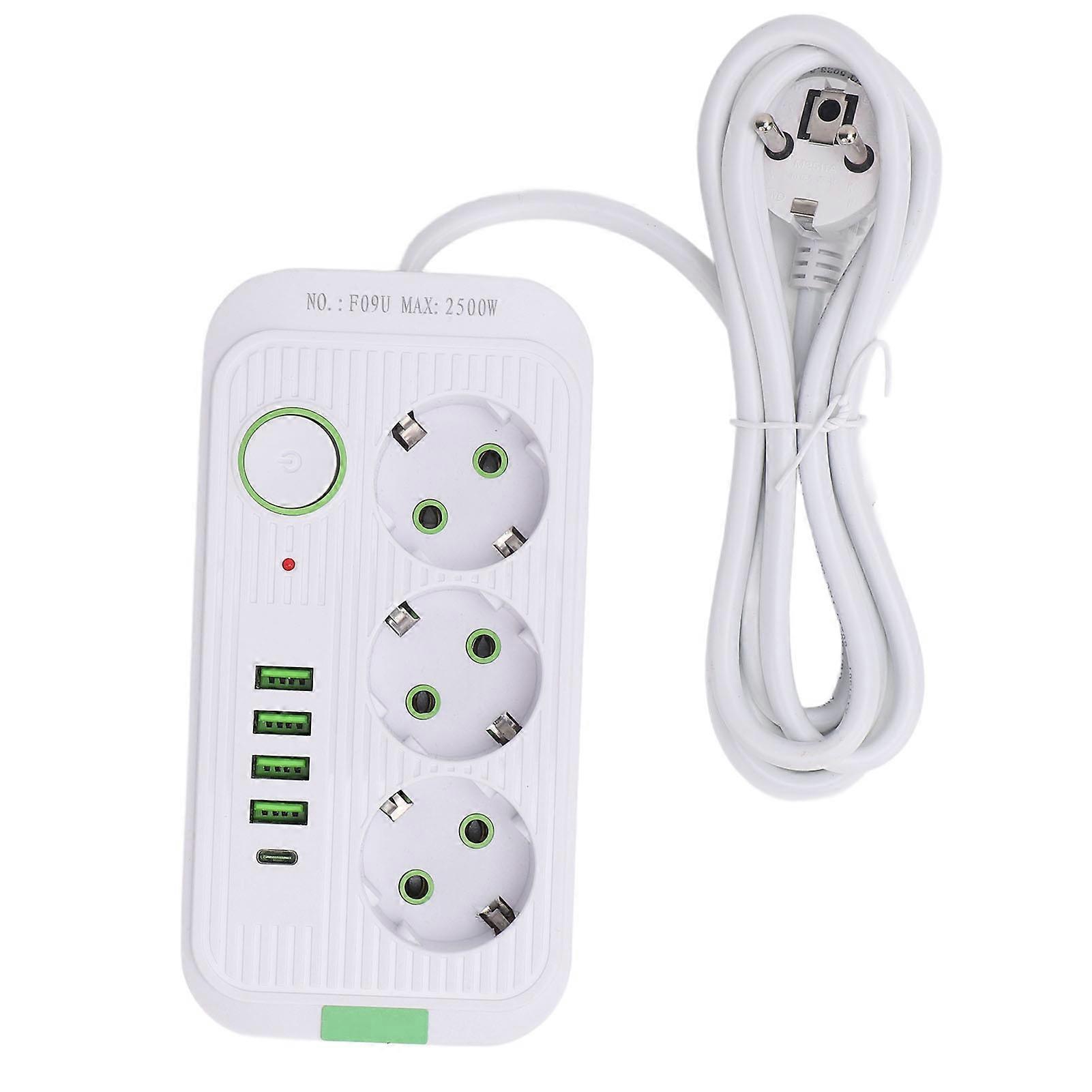 Multiprise européenne 3 prises, 4 ports USB, 1 port Type-C, rallonge de prise murale avec câble de 2 m