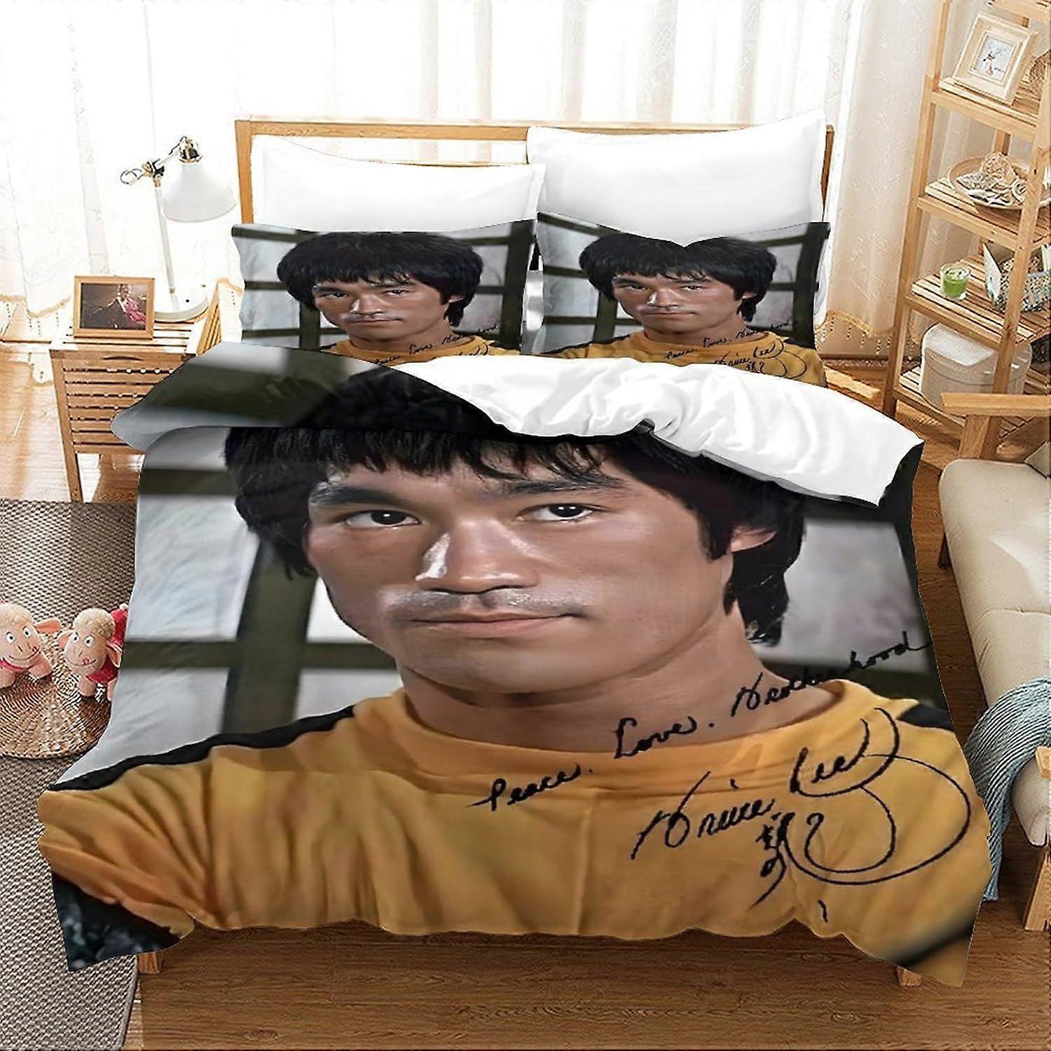 Bruce Lee Duvet Cover Comforter Covers Quilt Cover for Teens And Adults 3D Print Chinese Kung Fu Bedding Set with Pillow Cases Soft Microfiber with Zi