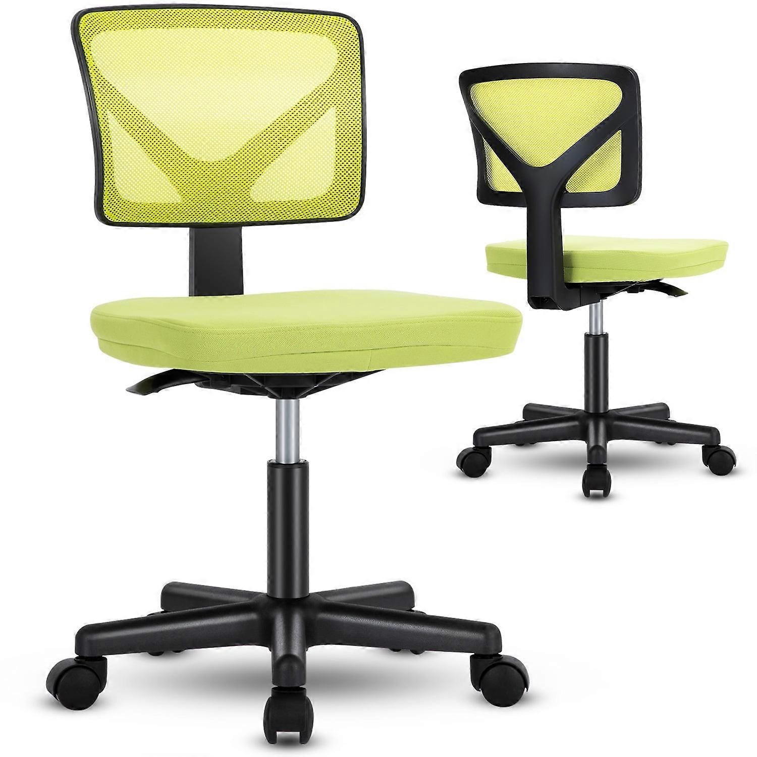 Armless Desk Chairs, Ergonomic Low Back Computer Chair No Arms, Adjustable Rolling Mesh Task Work Swivel Chair with Wheels, Green