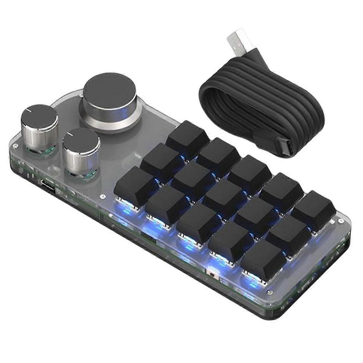 15 Keys 3 Knobs Programmable Keyboard,Blue Switch Hot Swappable Numpad, Gaming Keyboard with Memory Function Black