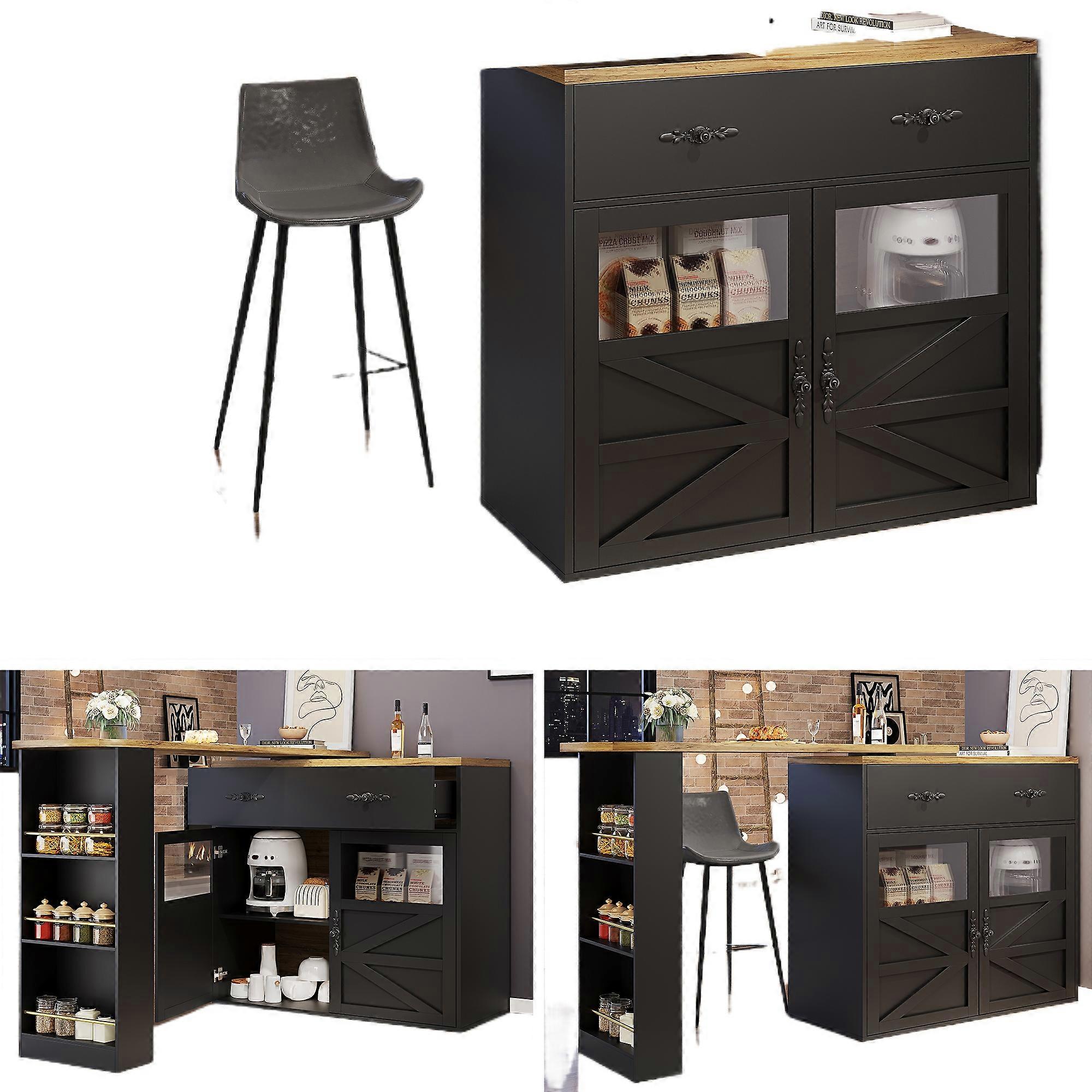 Modern Extendable Rotating Storage Island Table Black Movable High Capacity