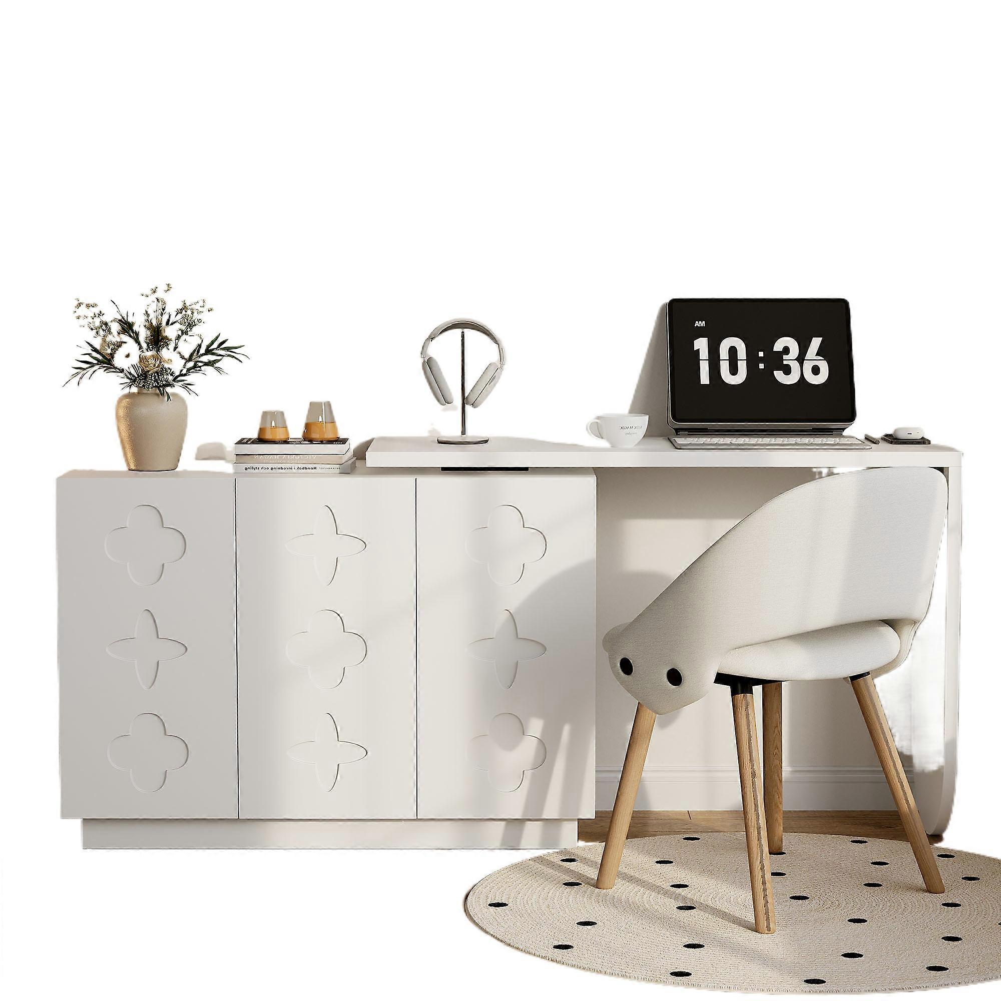 Rotating L-Shaped Computer Desk Workstation 110cm White Corner Office