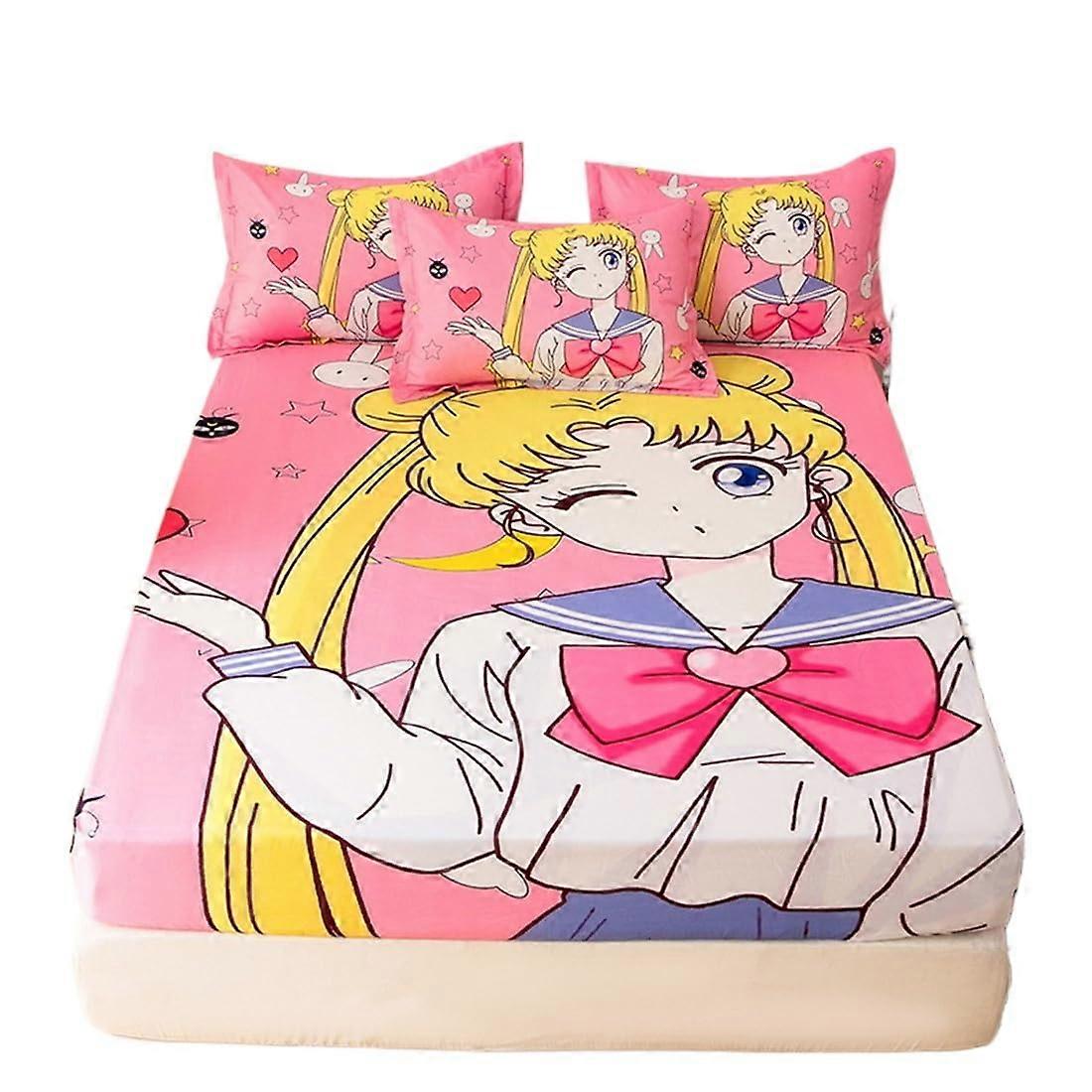 Bed Sheet Sailor Girls Pink Fitted Sheet Set Microfibre 160x20080x80x2
