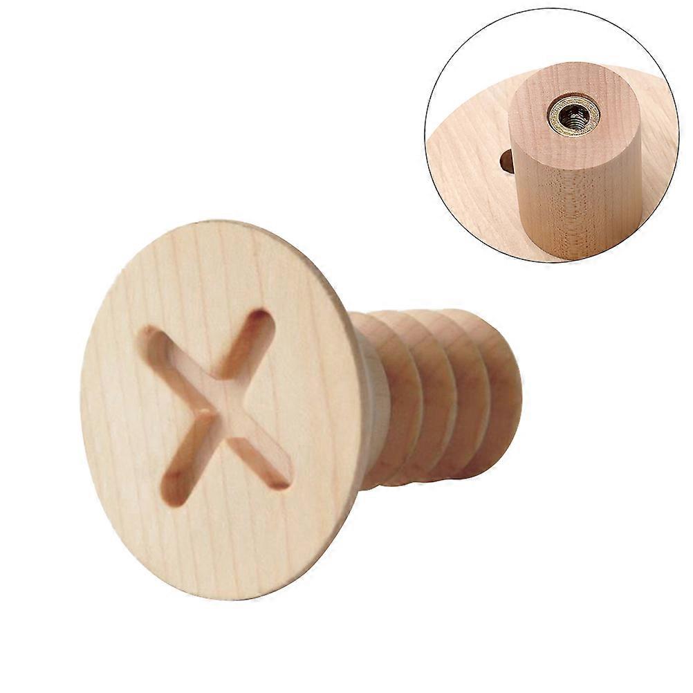 Solid Wood Coat Hook Beige Decorative Screw for Hanging 3Pcs Set