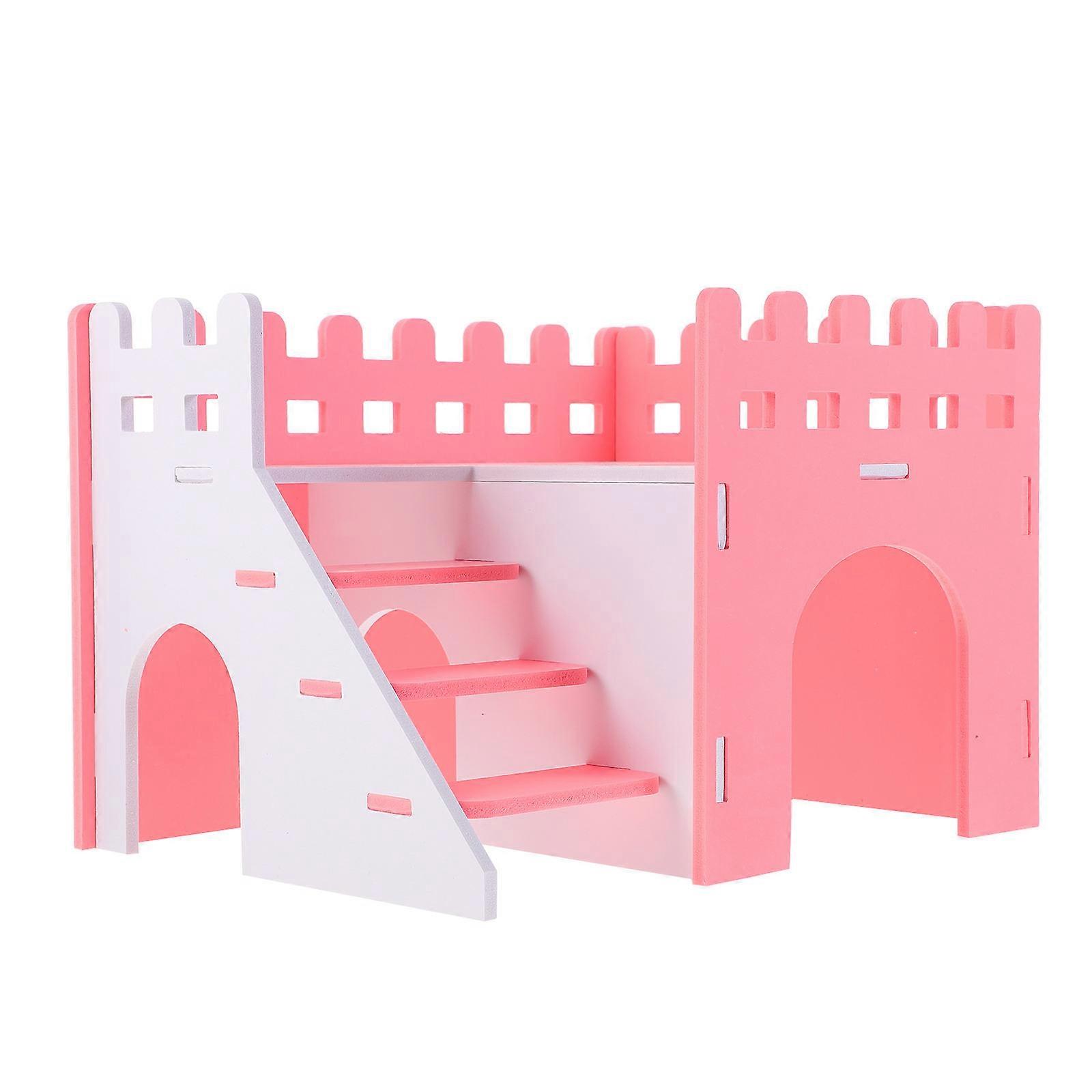 Hamster Villa Hut Hideout for Small Animals Made of Pink Pvc Easy-to-Clean 1Set