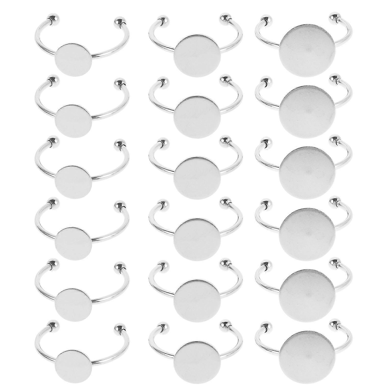 Flat Ring Base Blank Adjustable Core Ring 60Pcs Silver Stainless Steel Set