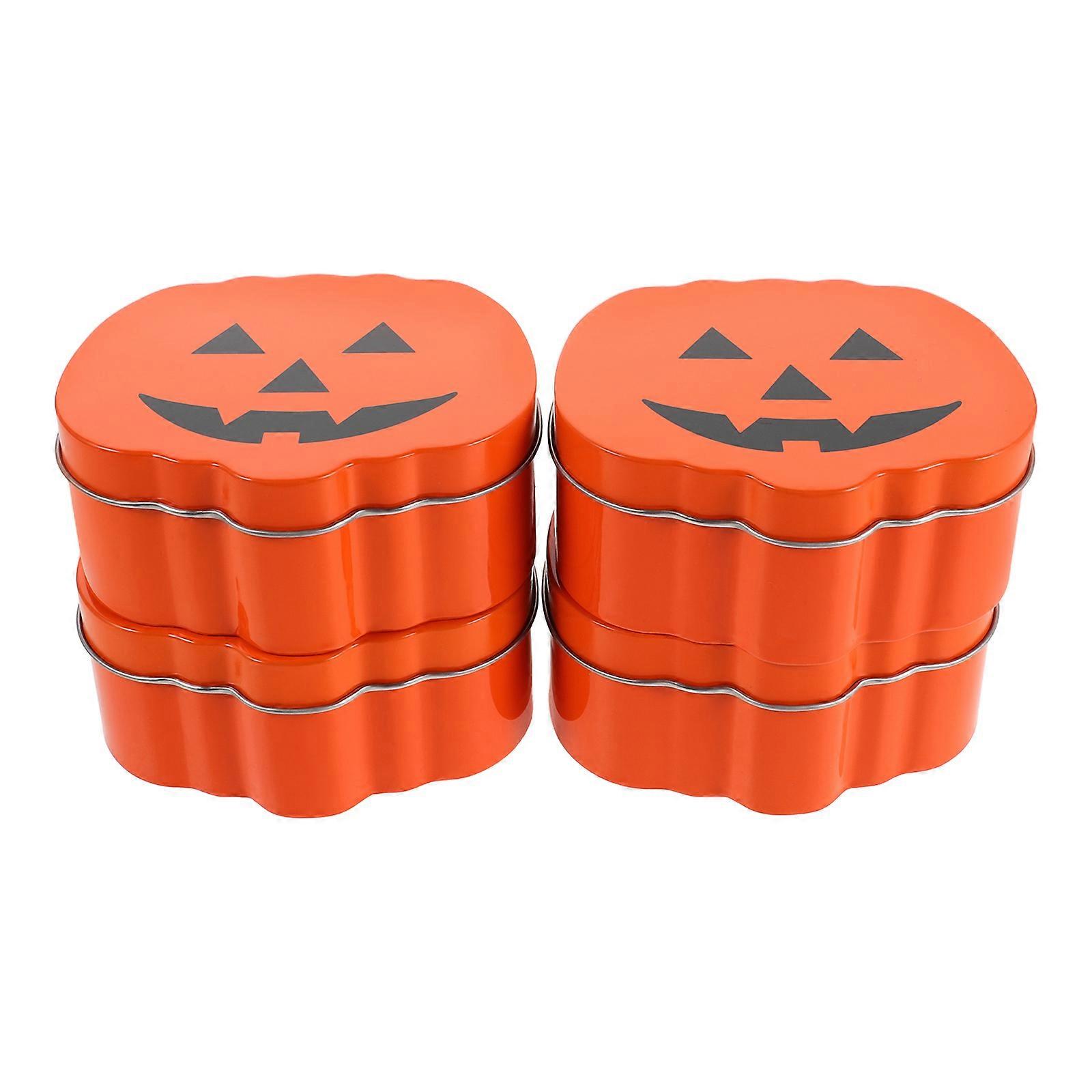 Tinplate Pumpkin Candy Container Box for Halloween Party 8Pcs Orange