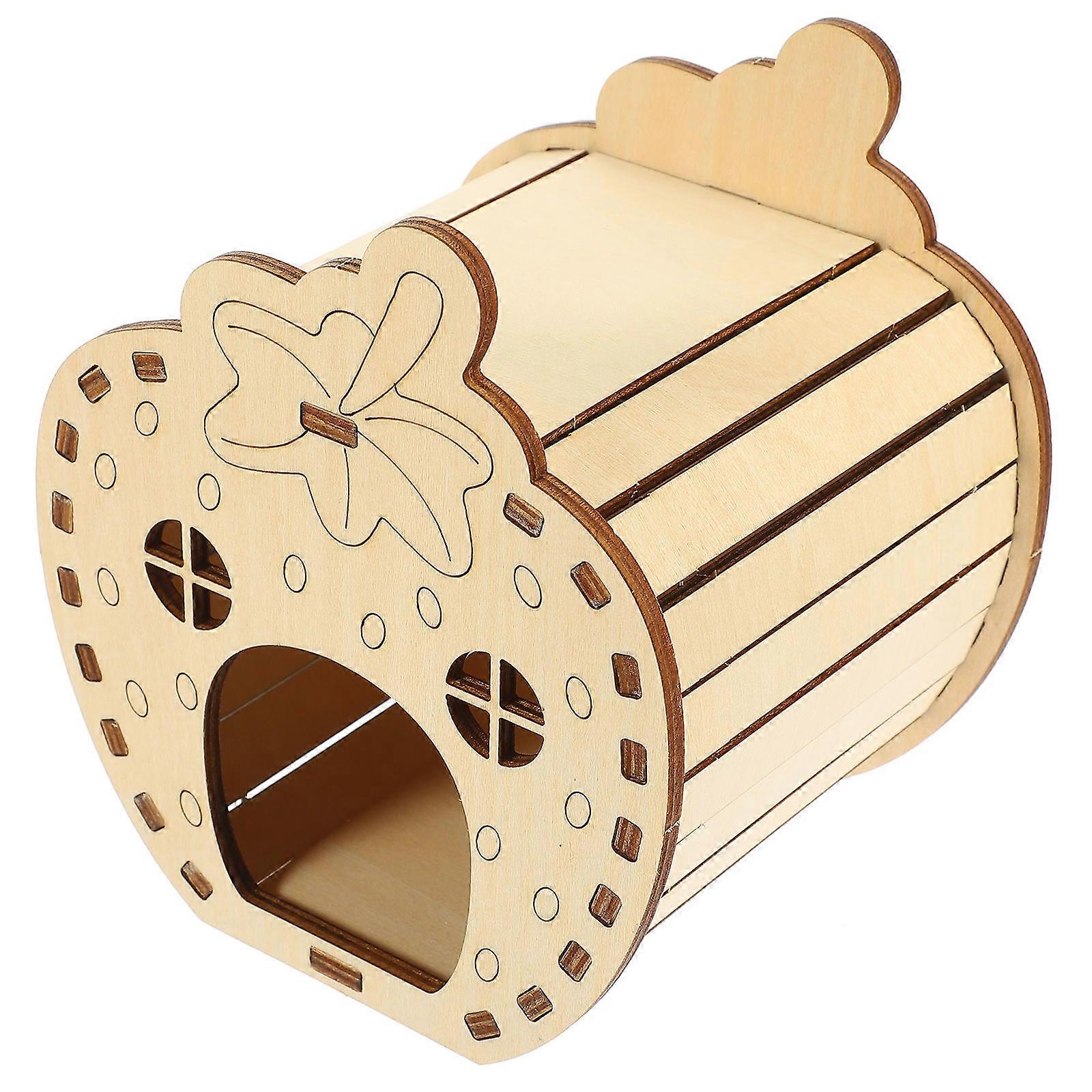 Hamster Strawberry Hideout 3Pcs Rectangular Wooden House For Indoor Pet Use 11.7X9.9X13Cm