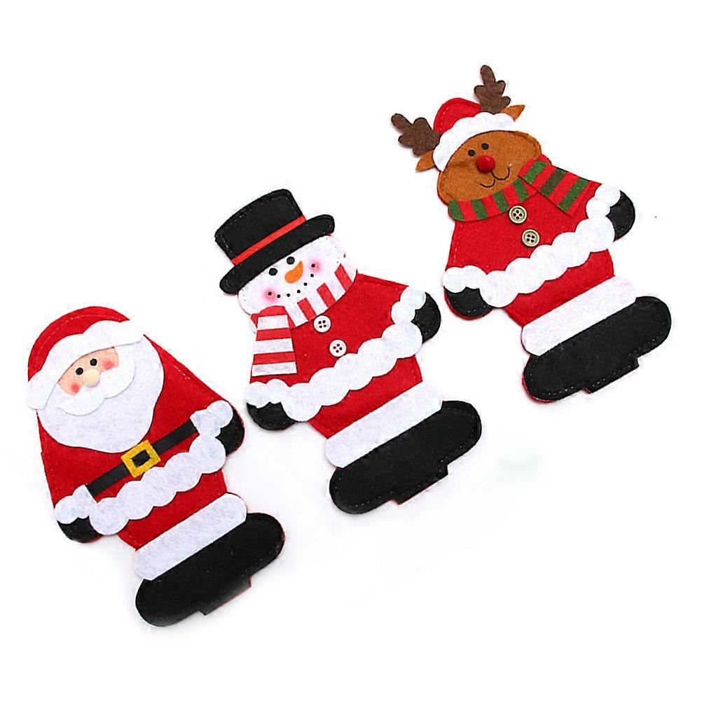 Christmas Tableware Holders 3Pcs Assorted Color Santa Claus Elk Cutlery Bag Ideal For Party And Home Dinner