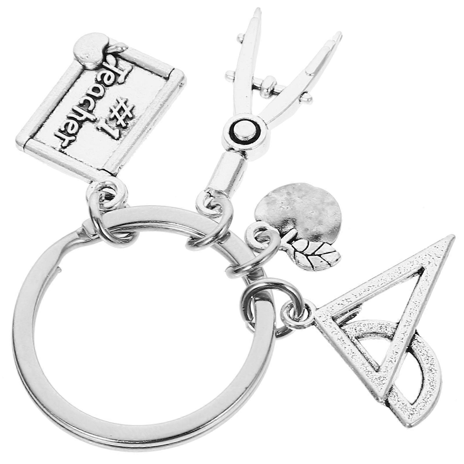 Teacher Keychain Alloy Metal Key Ring Triangular Ruler Charm for 5Pcs