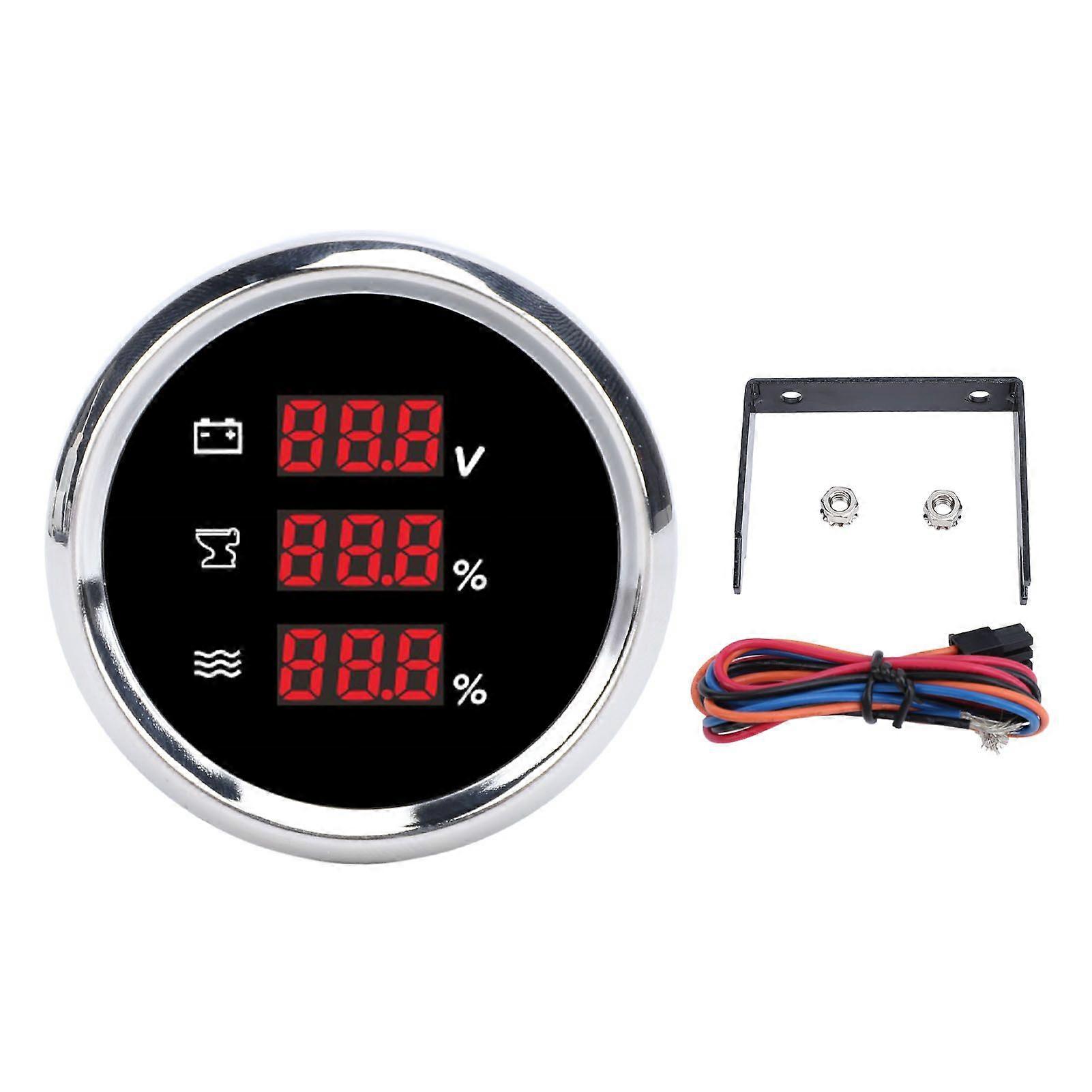 52mm Digital Voltage Sewage Water Level Gauge Waterproof Red Backlight Secure Connection Sewage Water Level Voltmeter for Boat Yacht RV 9 to 32VDC Bla
