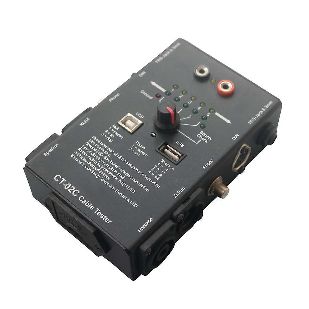 CT-02C Cable Tester Line Meter XLR Signal Line Meter 6.3mm Jacks Cable Tester 4-Pin Speakon Multi-F