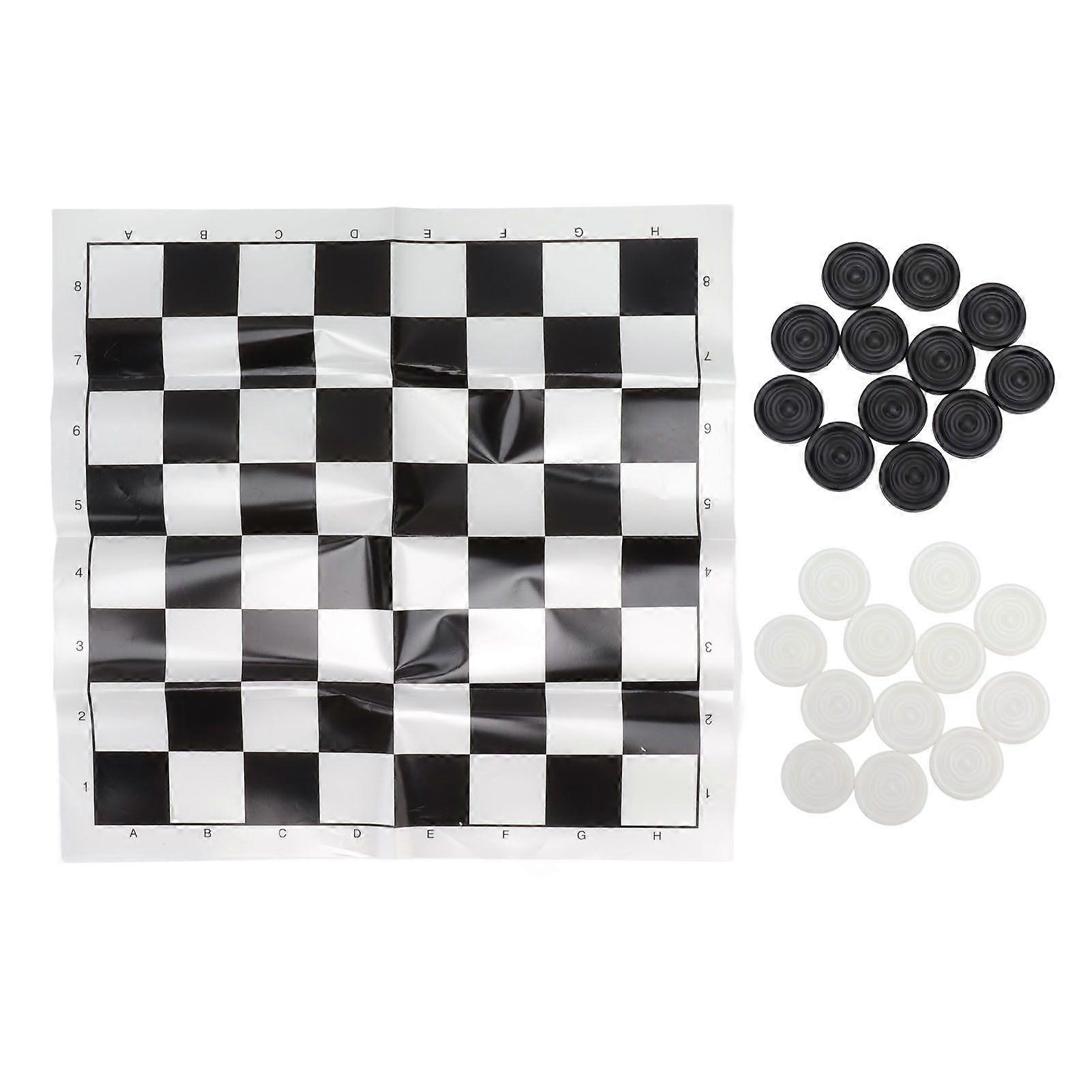 Checkers Set Stackable Black White Plastic Pieces Draughts Board Game with Transparent Box for 3 Years Old Above