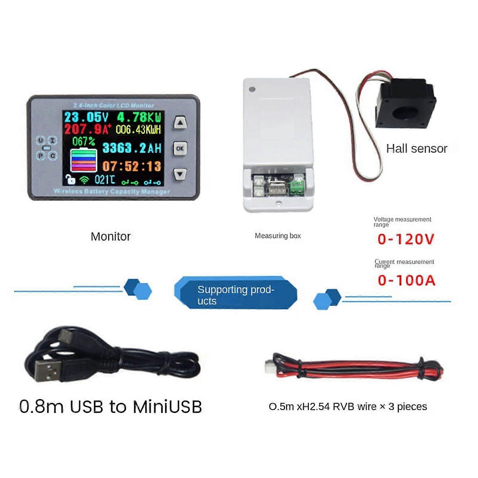 VAC8810F 2.4 Inch Wireless Voltage Meter+Measurement Box Coulometer Capacity Power Detector 120V 100A Tester Monitor
