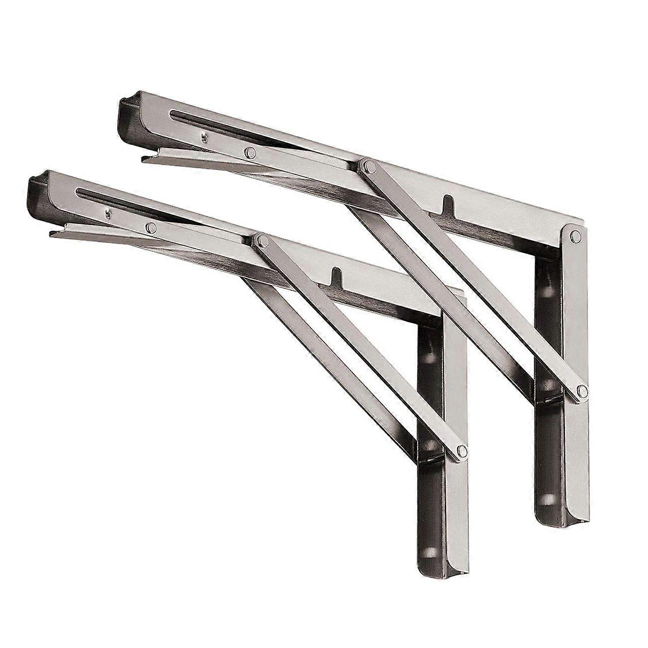 2 Pack 12 inch Folding Shelf Brackets Heavy Duty Stainless Steel Collapsible Shelf Bracket for Table Work Bench, Space Saving DIY Bracket,Max Load: 33
