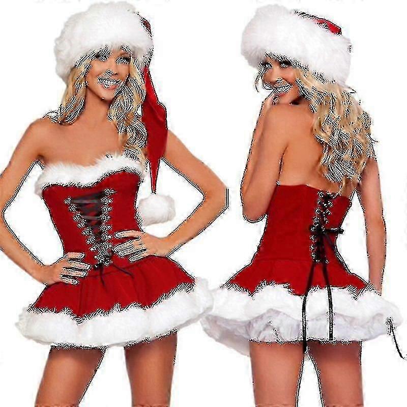 S-2XL 高品質 レディース クリスマスコスチューム スーツ クリスマスパーティー セクシー レッドベルベットドレス コスプレ サンタクロース コスチューム 衣装 プラスサイズ