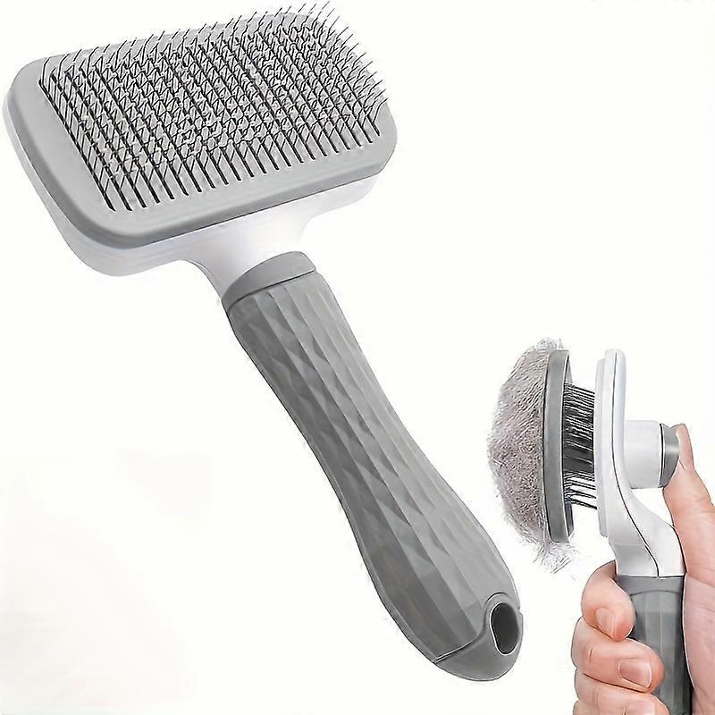 Silicone Dog Grooming Brush with Easy Clean Button, Pet Massage Comb for Effective Detangling and Hair Removal