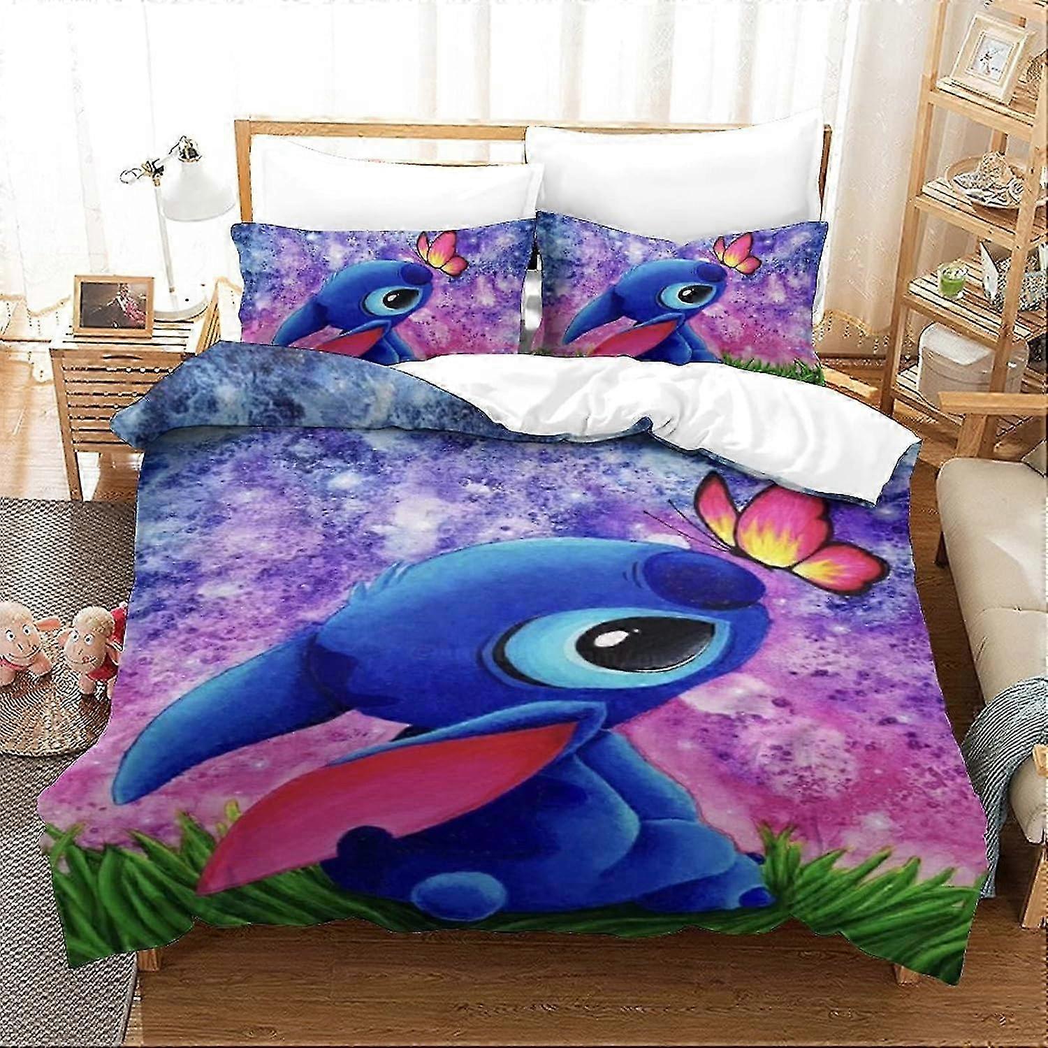 25-26 Stitch Duvet Cover Animated Characters Pieces Soft Microfiber Bedding Set Lilo & Stitch Printed Duvet Cover D for Kids Boys Teen 135*2