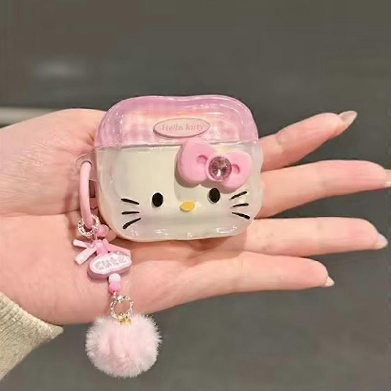 Hello Kitty Protective Case for Apple AirPods 1 2 3 4 Bluetooth Earphone Case, Suitable for AirPods Pro 2 Case, with Keychain